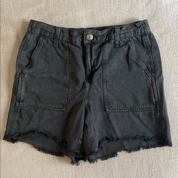 aerie Pants - Aerie Cotton Linen Blend Raw Hem Cargo Shorts Dark Gray Size XS